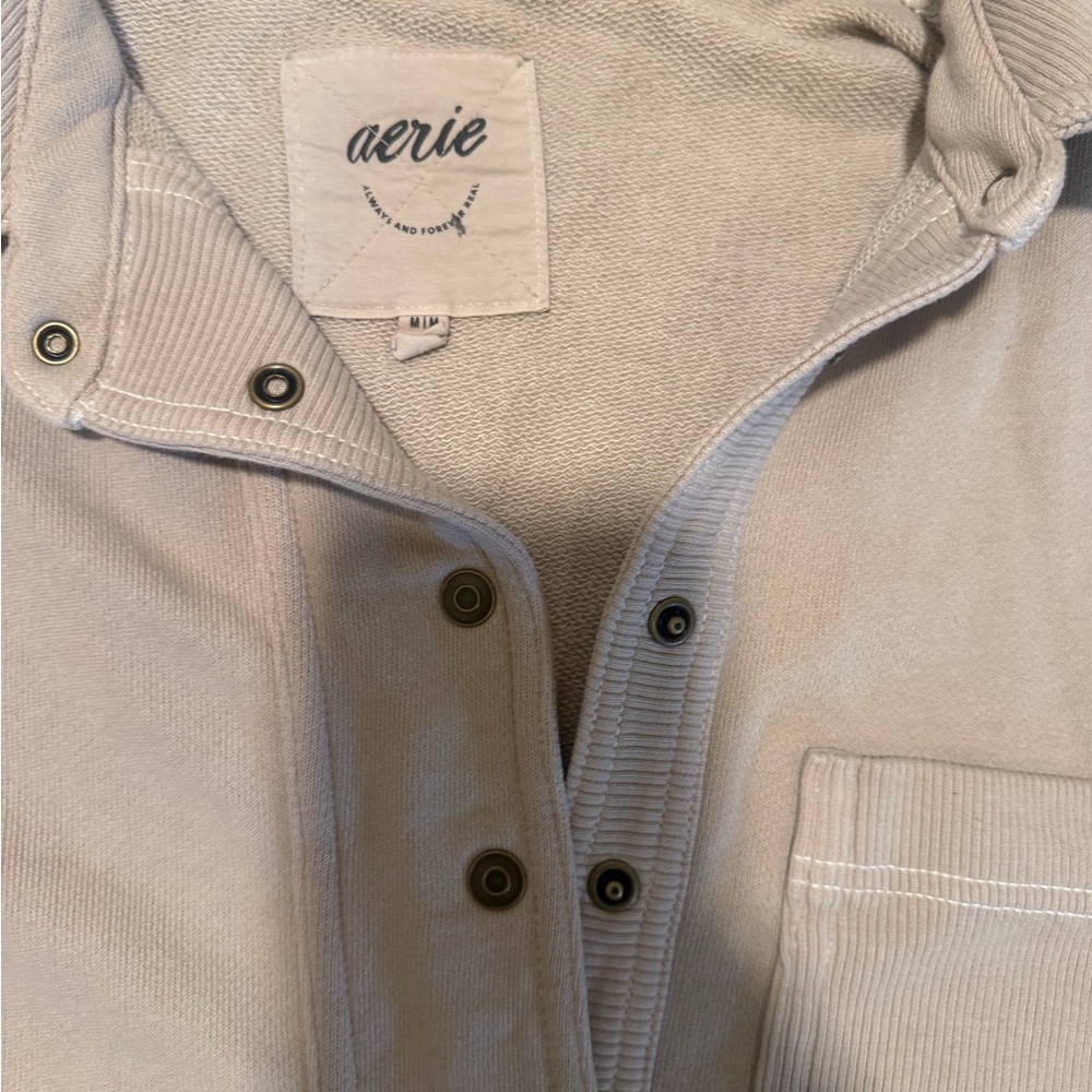 aerie Men's Long Sleeve Polo Shirt in Light Tan - Picture 3 of 5